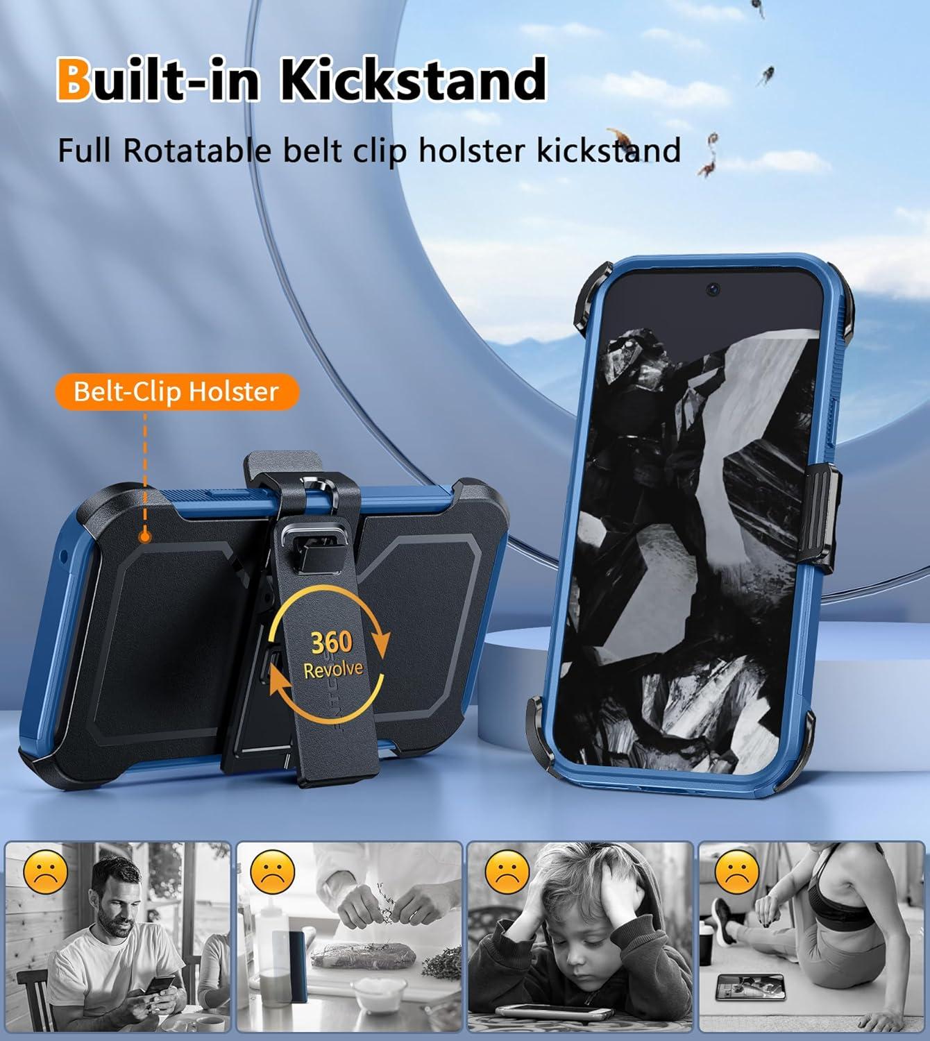 imageFNTCASE for Samsung Galaxy A155G Case Dual Layer Military Grade Drop Protection Cell Phone Cover with BeltClip Holster Shockproof Rugged Durable Heavy Duty Protective Bumper Tough BlackBlue