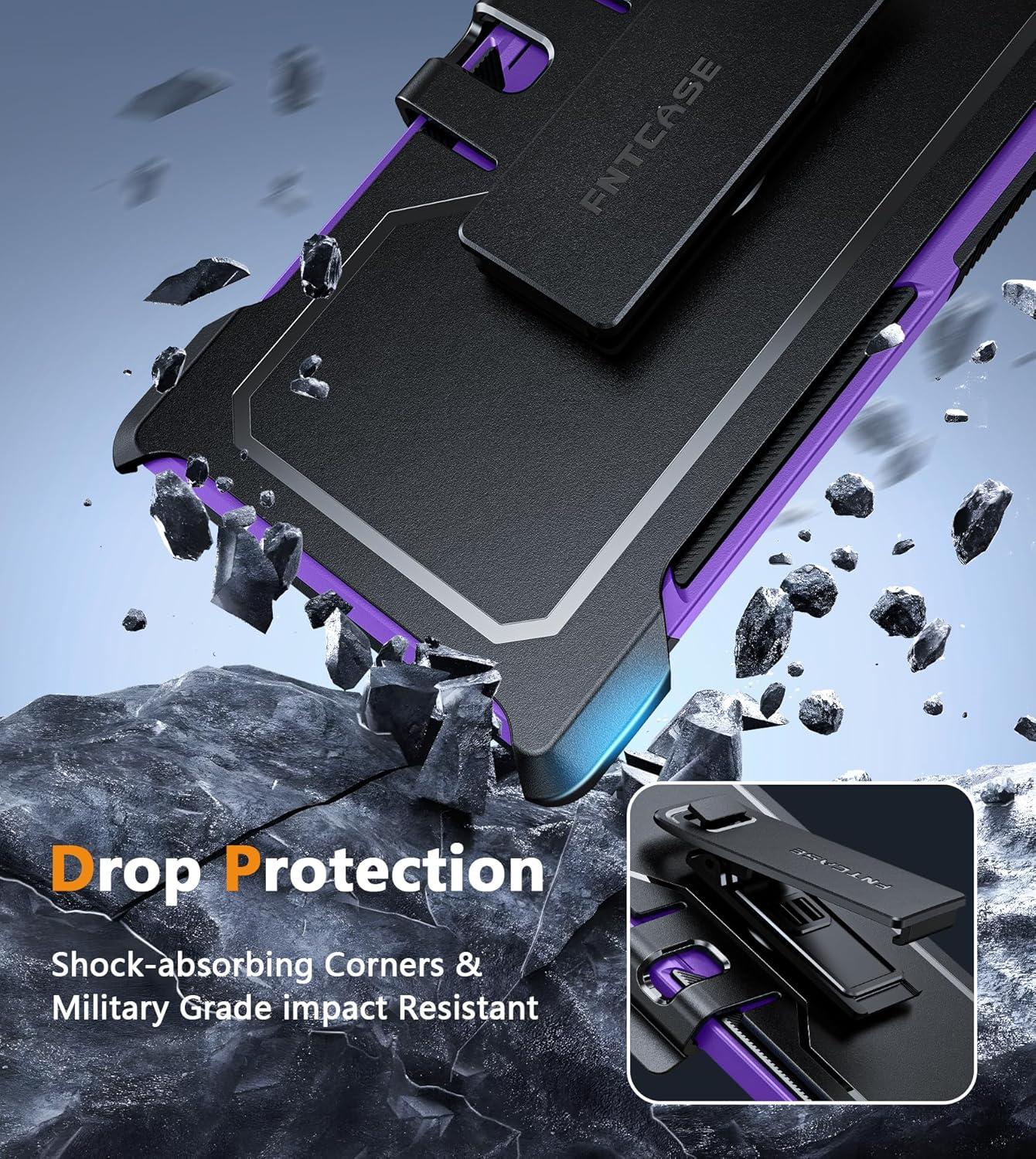 imageFNTCASE for Samsung Galaxy A155G Case Dual Layer Military Grade Drop Protection Cell Phone Cover with BeltClip Holster Shockproof Rugged Durable Heavy Duty Protective Bumper Tough BlackPurple
