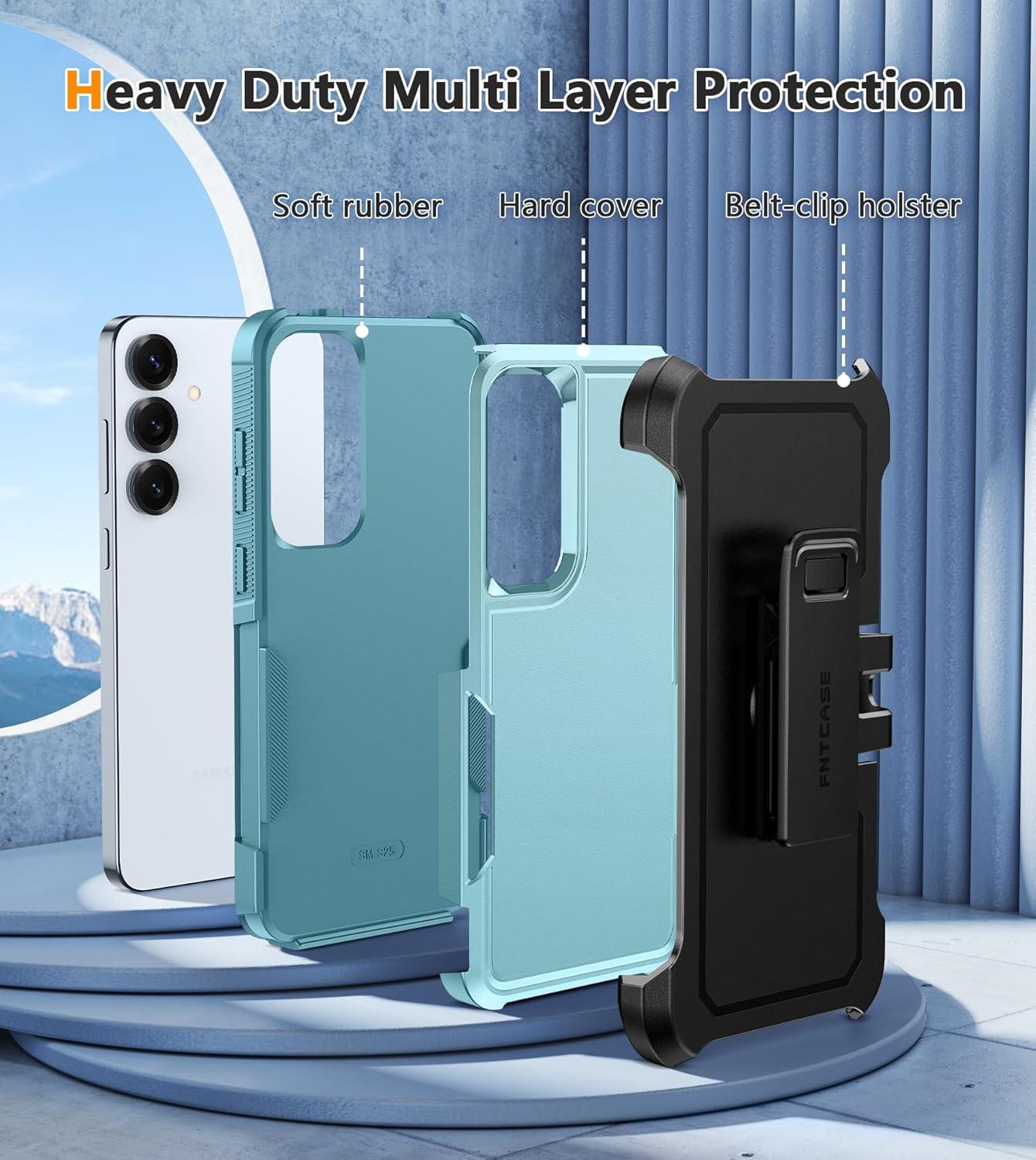 imageFNTCASE for Samsung Galaxy A155G Case Dual Layer Military Grade Drop Protection Cell Phone Cover with BeltClip Holster Shockproof Rugged Durable Heavy Duty Protective Bumper Tough BlackMint Green