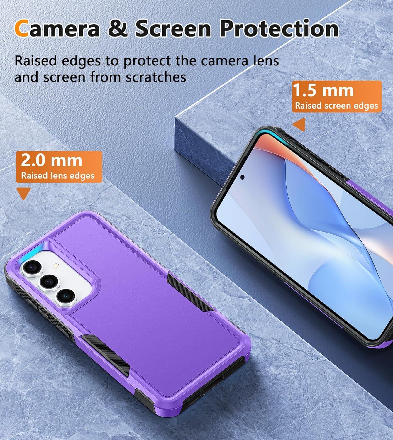 imageFNTCASE for Samsung Galaxy A155G Case Dual Layer Military Grade Drop Protection Cell Phone Cover with BeltClip Holster Shockproof Rugged Durable Heavy Duty Protective Bumper Tough BlackPurple