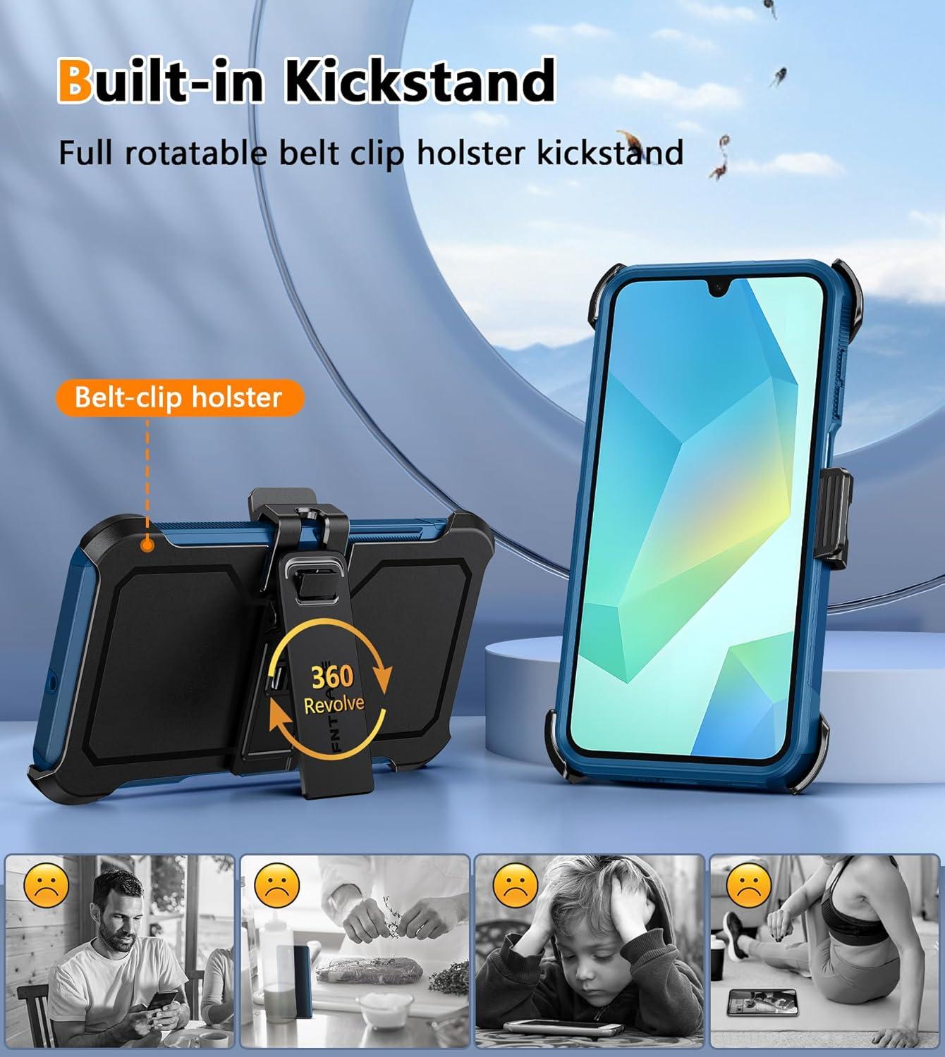 imageFNTCASE for Samsung Galaxy A155G Case Dual Layer Military Grade Drop Protection Cell Phone Cover with BeltClip Holster Shockproof Rugged Durable Heavy Duty Protective Bumper Tough BlackBlue