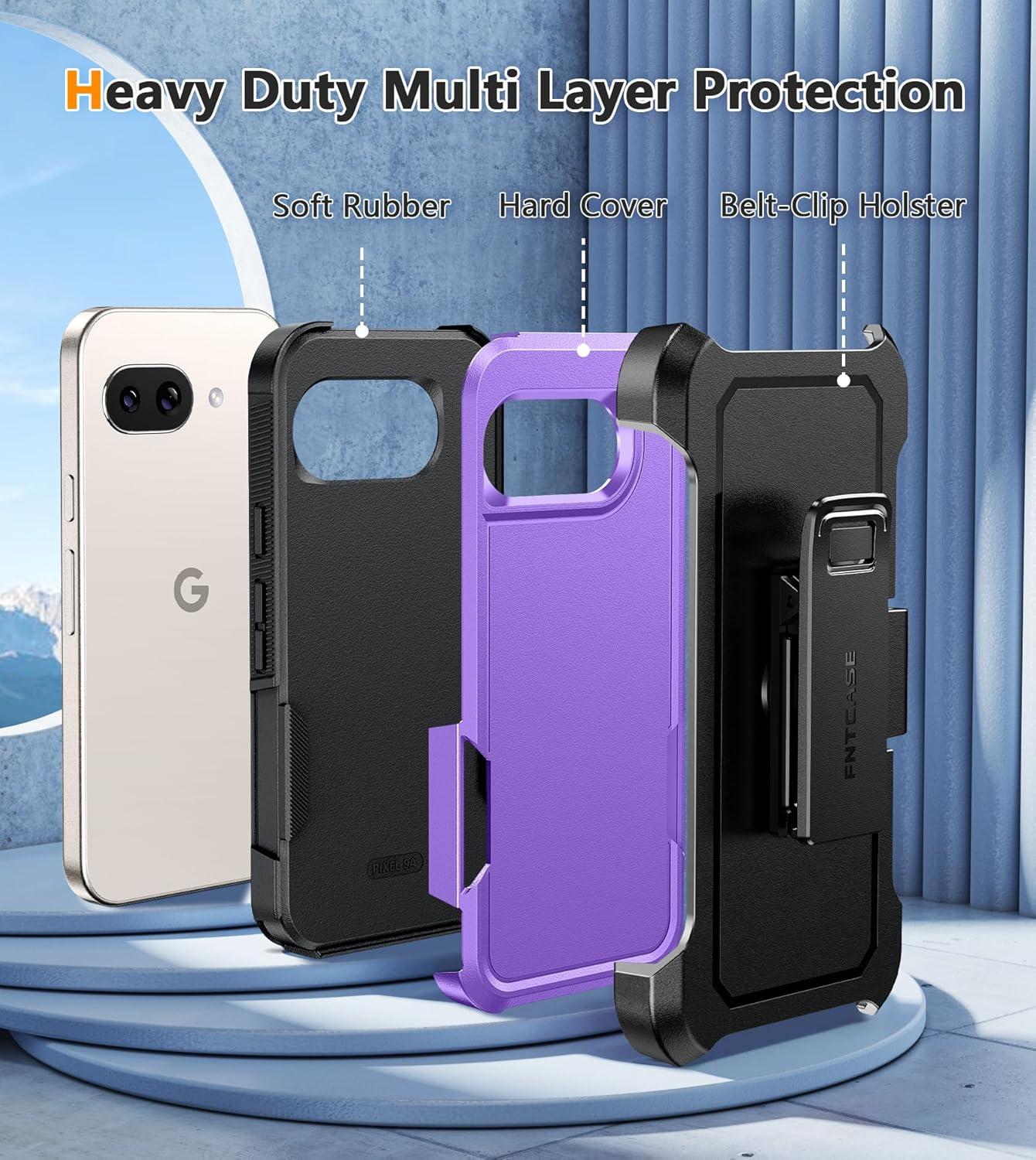 imageFNTCASE for Samsung Galaxy A155G Case Dual Layer Military Grade Drop Protection Cell Phone Cover with BeltClip Holster Shockproof Rugged Durable Heavy Duty Protective Bumper Tough BlackPurple