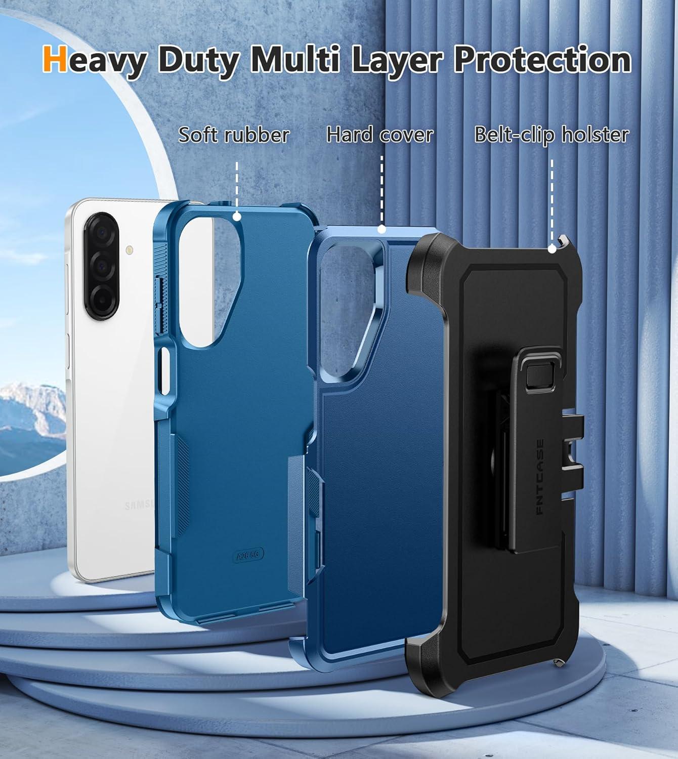 imageFNTCASE for Samsung Galaxy A155G Case Dual Layer Military Grade Drop Protection Cell Phone Cover with BeltClip Holster Shockproof Rugged Durable Heavy Duty Protective Bumper Tough BlackBlue