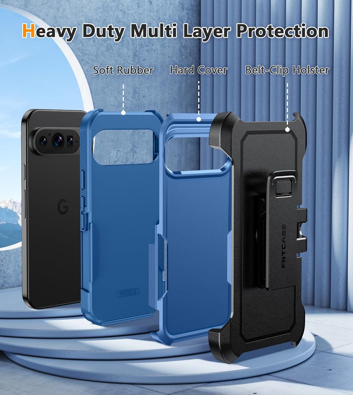 imageFNTCASE for Samsung Galaxy A155G Case Dual Layer Military Grade Drop Protection Cell Phone Cover with BeltClip Holster Shockproof Rugged Durable Heavy Duty Protective Bumper Tough BlackBlue