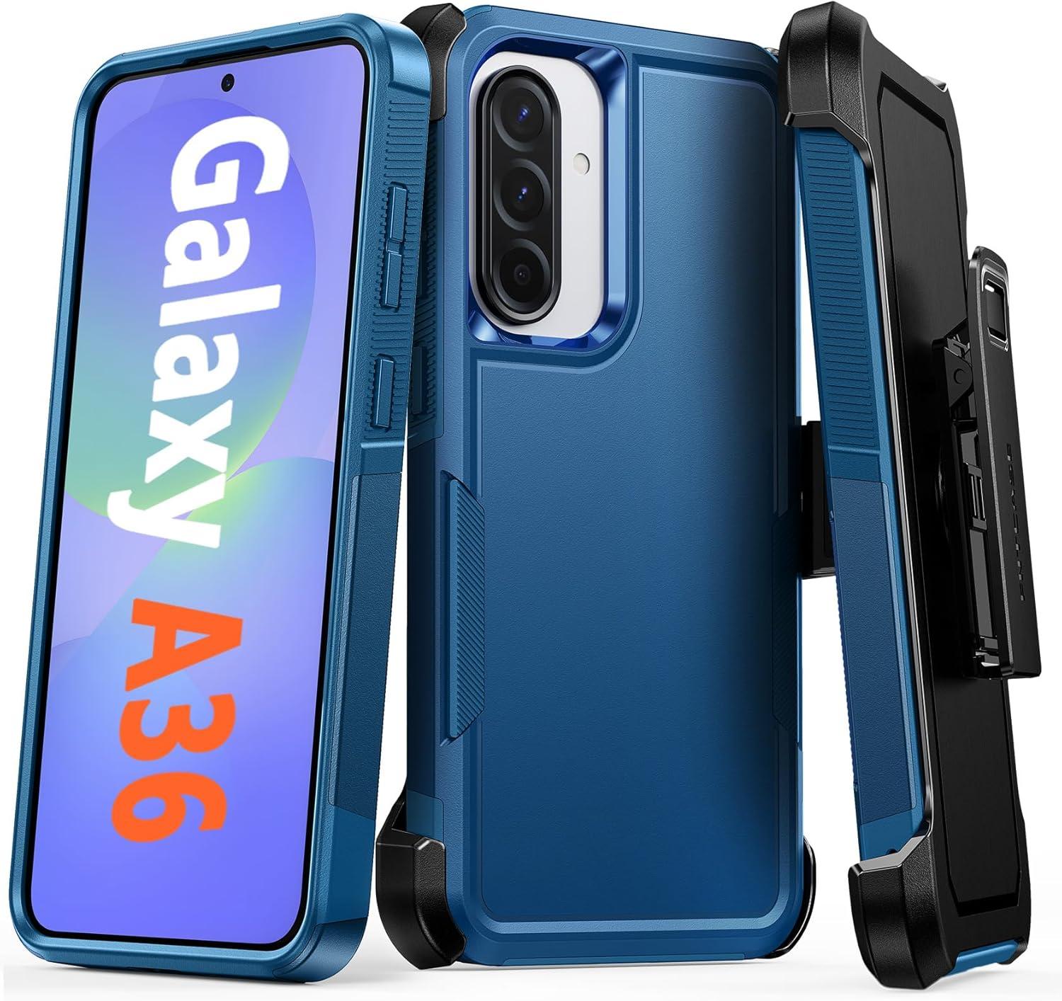 imageFNTCASE for Samsung Galaxy A155G Case Dual Layer Military Grade Drop Protection Cell Phone Cover with BeltClip Holster Shockproof Rugged Durable Heavy Duty Protective Bumper Tough BlackBlue