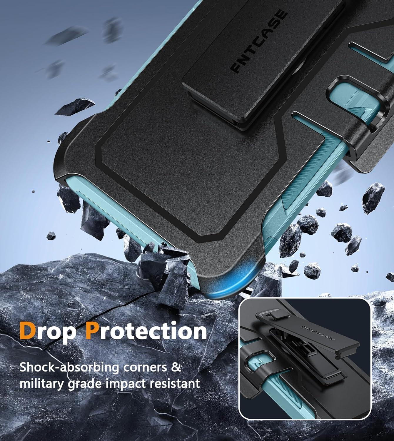 imageFNTCASE for Samsung Galaxy A155G Case Dual Layer Military Grade Drop Protection Cell Phone Cover with BeltClip Holster Shockproof Rugged Durable Heavy Duty Protective Bumper Tough BlackMint Green