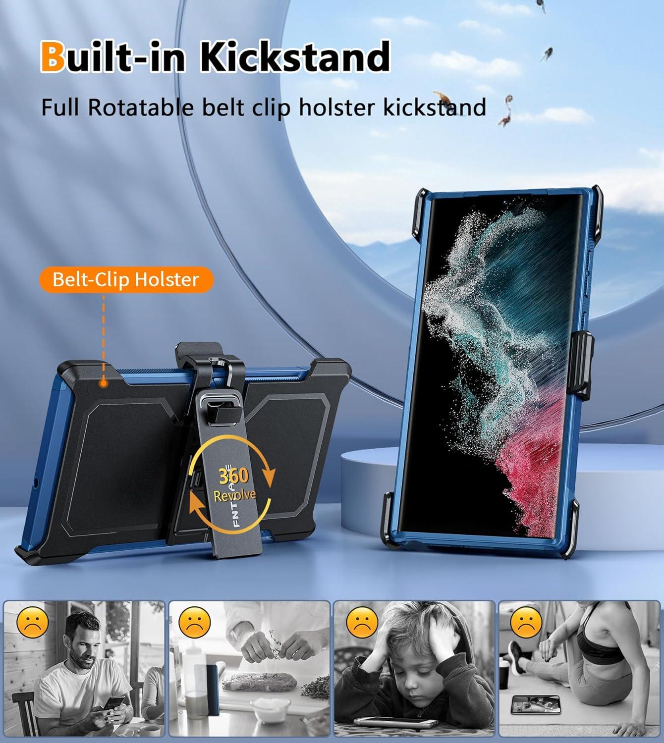 imageFNTCASE for Samsung Galaxy A155G Case Dual Layer Military Grade Drop Protection Cell Phone Cover with BeltClip Holster Shockproof Rugged Durable Heavy Duty Protective Bumper Tough BlackBlue