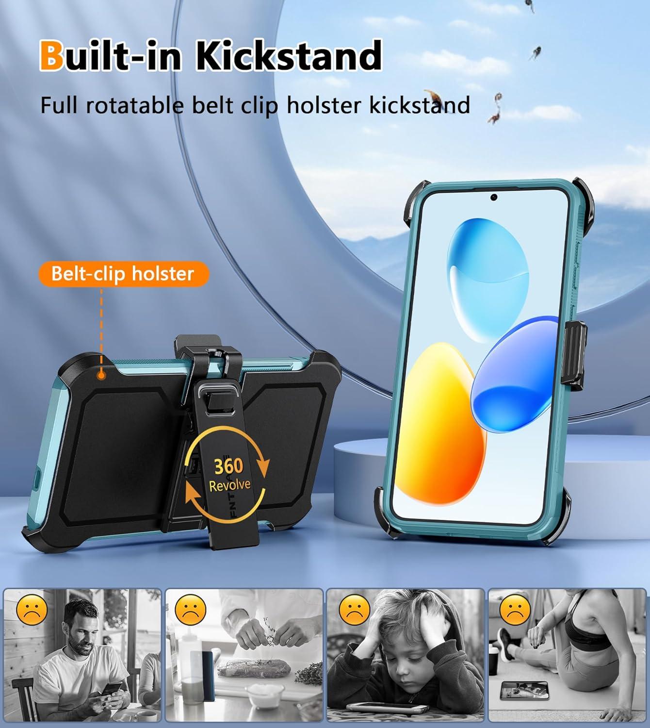 imageFNTCASE for Samsung Galaxy A155G Case Dual Layer Military Grade Drop Protection Cell Phone Cover with BeltClip Holster Shockproof Rugged Durable Heavy Duty Protective Bumper Tough BlackMint Green