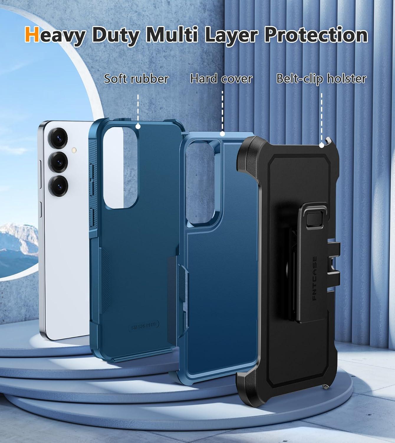 imageFNTCASE for Samsung Galaxy A155G Case Dual Layer Military Grade Drop Protection Cell Phone Cover with BeltClip Holster Shockproof Rugged Durable Heavy Duty Protective Bumper Tough BlackBlue