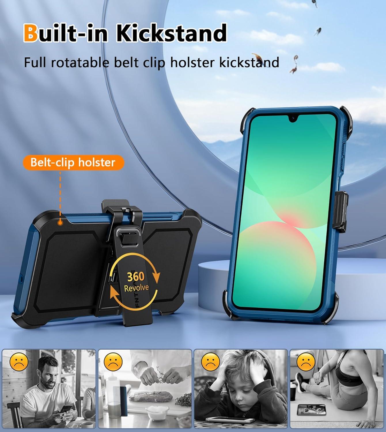 imageFNTCASE for Samsung Galaxy A155G Case Dual Layer Military Grade Drop Protection Cell Phone Cover with BeltClip Holster Shockproof Rugged Durable Heavy Duty Protective Bumper Tough BlackBlue