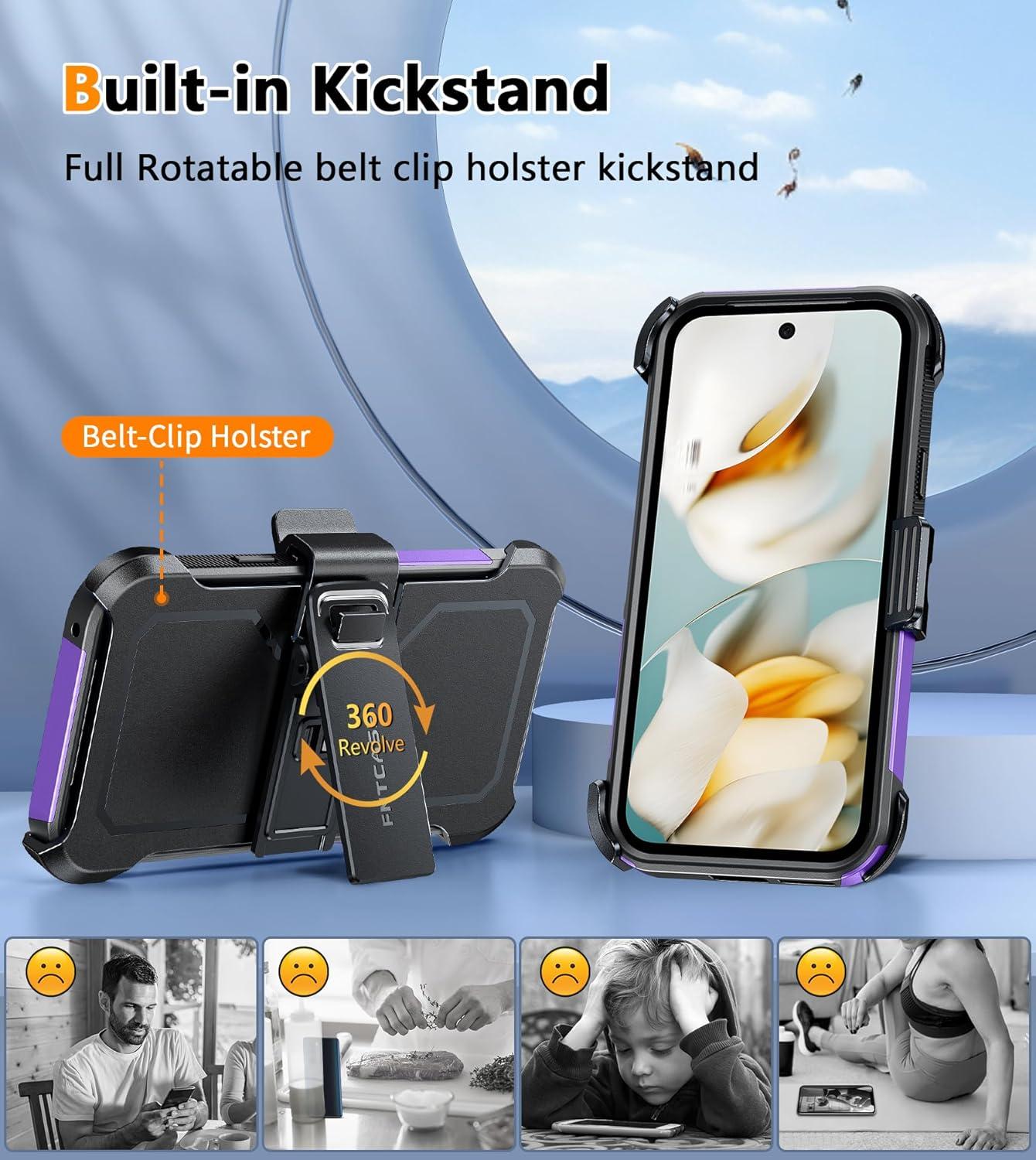 imageFNTCASE for Samsung Galaxy A155G Case Dual Layer Military Grade Drop Protection Cell Phone Cover with BeltClip Holster Shockproof Rugged Durable Heavy Duty Protective Bumper Tough BlackPurple