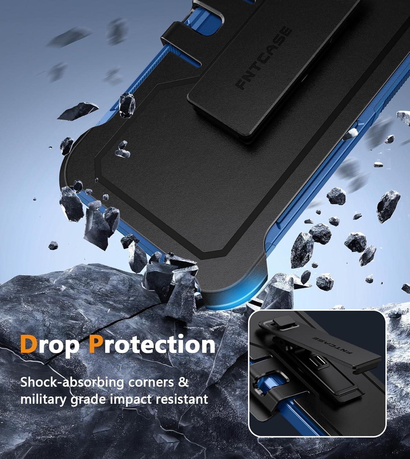 imageFNTCASE for Samsung Galaxy A155G Case Dual Layer Military Grade Drop Protection Cell Phone Cover with BeltClip Holster Shockproof Rugged Durable Heavy Duty Protective Bumper Tough BlackBlue