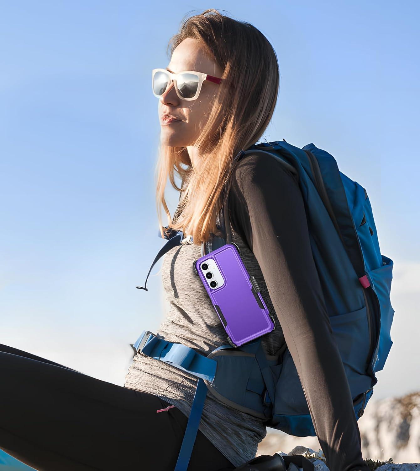 imageFNTCASE for Samsung Galaxy A155G Case Dual Layer Military Grade Drop Protection Cell Phone Cover with BeltClip Holster Shockproof Rugged Durable Heavy Duty Protective Bumper Tough BlackPurple