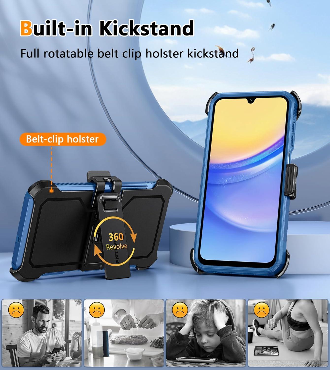 imageFNTCASE for Samsung Galaxy A155G Case Dual Layer Military Grade Drop Protection Cell Phone Cover with BeltClip Holster Shockproof Rugged Durable Heavy Duty Protective Bumper Tough BlackBlue
