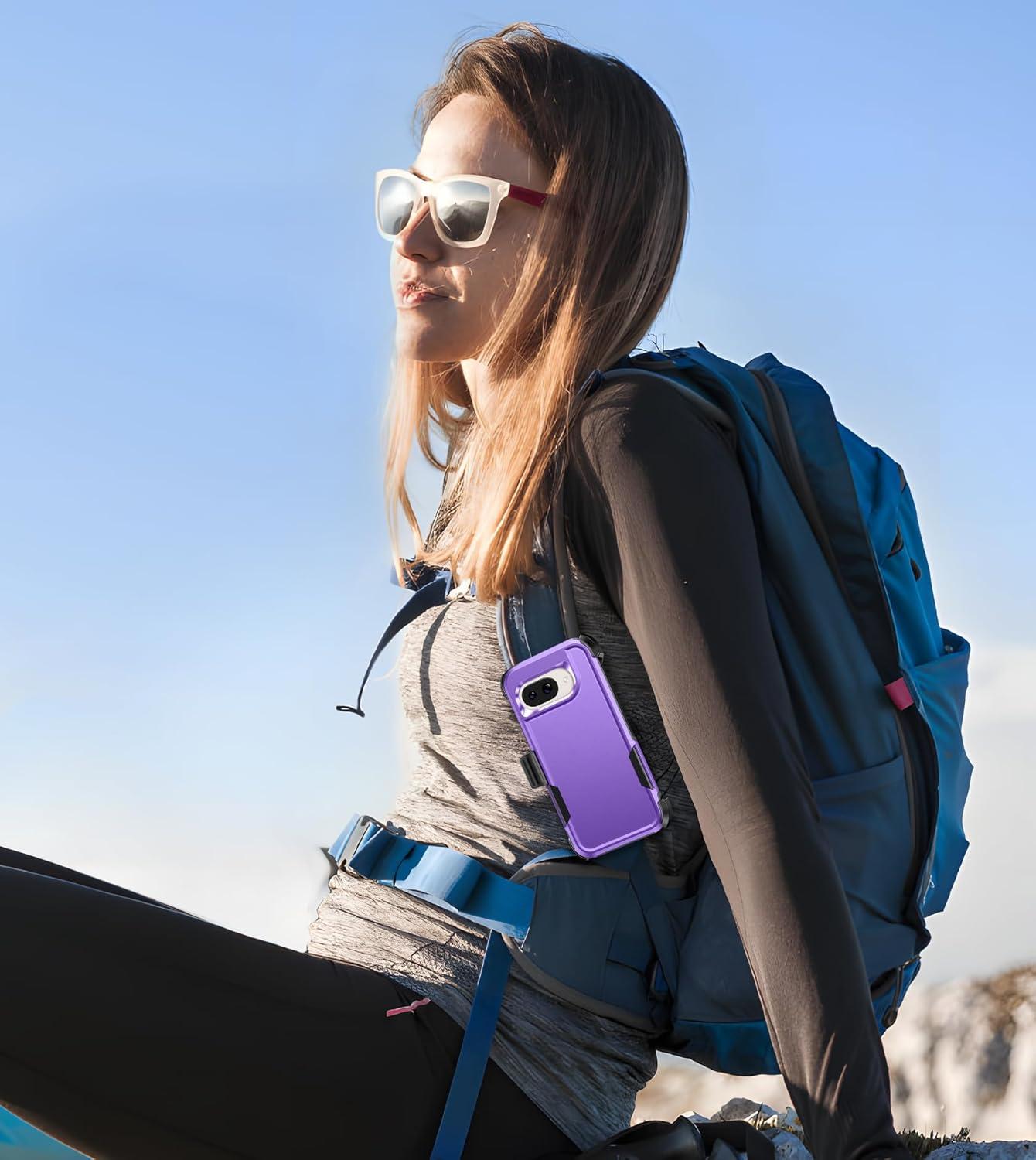 imageFNTCASE for Samsung Galaxy A155G Case Dual Layer Military Grade Drop Protection Cell Phone Cover with BeltClip Holster Shockproof Rugged Durable Heavy Duty Protective Bumper Tough BlackPurple