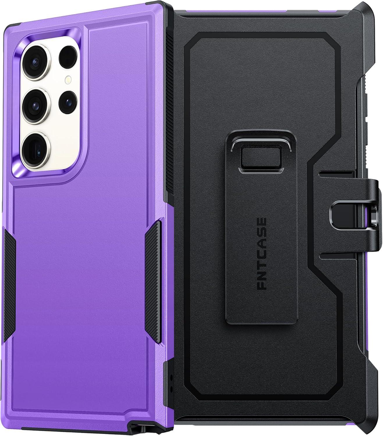 imageFNTCASE for Samsung Galaxy A155G Case Dual Layer Military Grade Drop Protection Cell Phone Cover with BeltClip Holster Shockproof Rugged Durable Heavy Duty Protective Bumper Tough BlackPurple