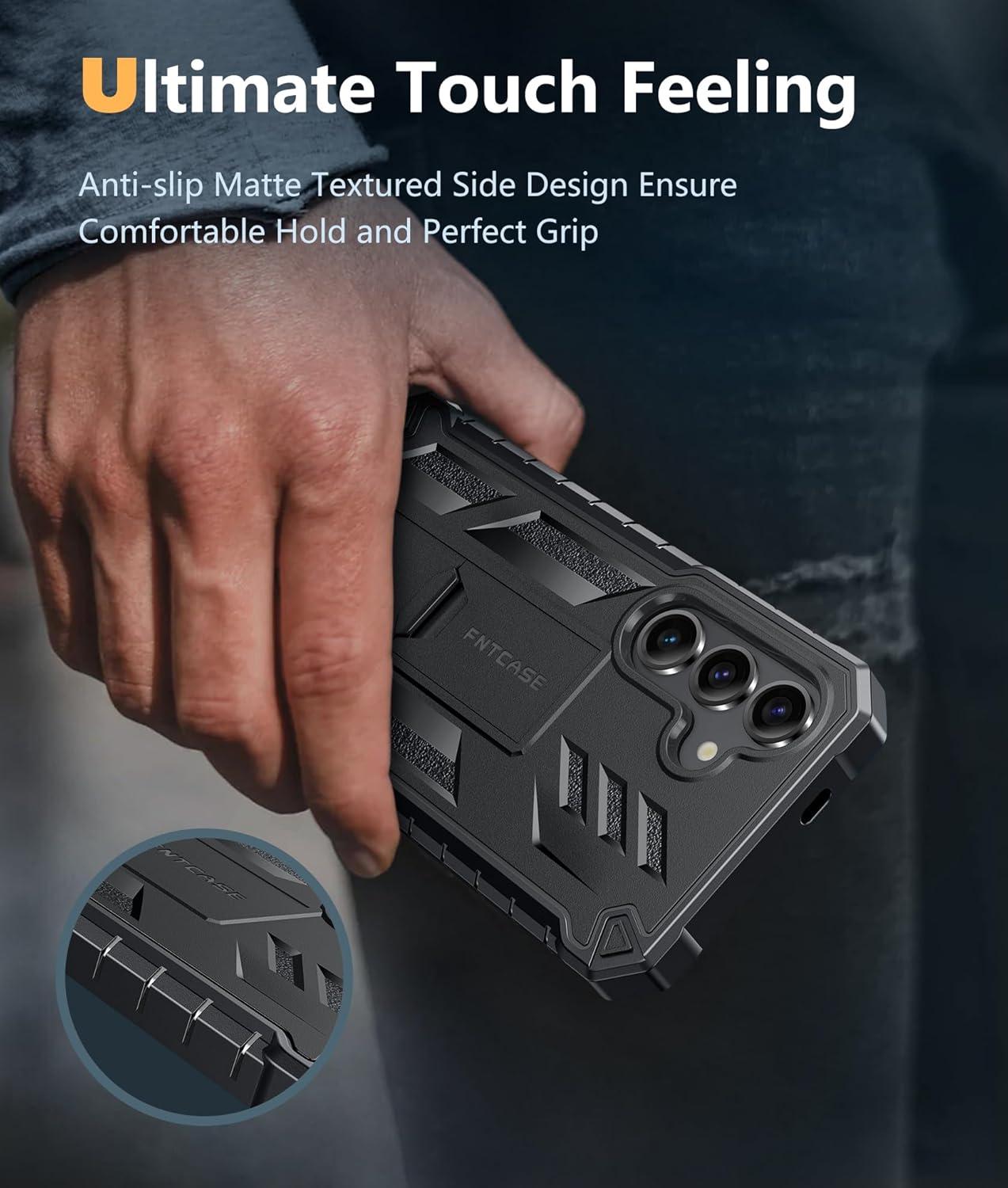 imageFNTCASE for Samsung Galaxy S24Ultra Case Military Grade Drop Proof Protection Cases with Kickstand Shockproof Rugged Hard Phonecase Heavy Duty Matte Textured Protective Cover 68 Inch BlueBlack