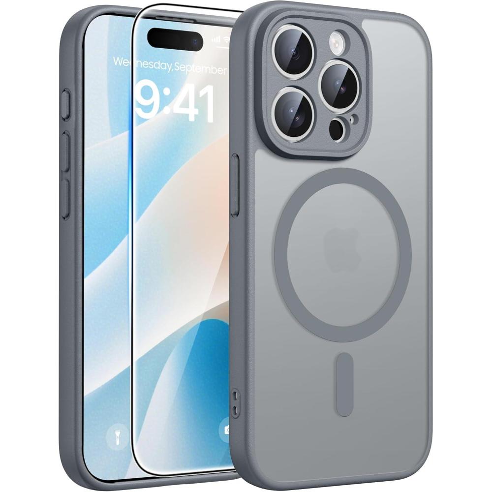 imageFNTCASE for Google Pixel 10a Case Compatible with Magsafe Translucent Matte Cases with Screen Protector Military Grade Shockproof Protective Magnetic Phone Cover for Pixel 10A  BlackGray