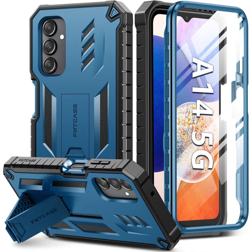 imageFNTCASE for Samsung Galaxy A145G Case DualLayer Protective Textured Shockproof Rugged TPU Cover with Kickstand Military Grade Drop Protection Heavy Duty Cell Phone Protector BlackBlue