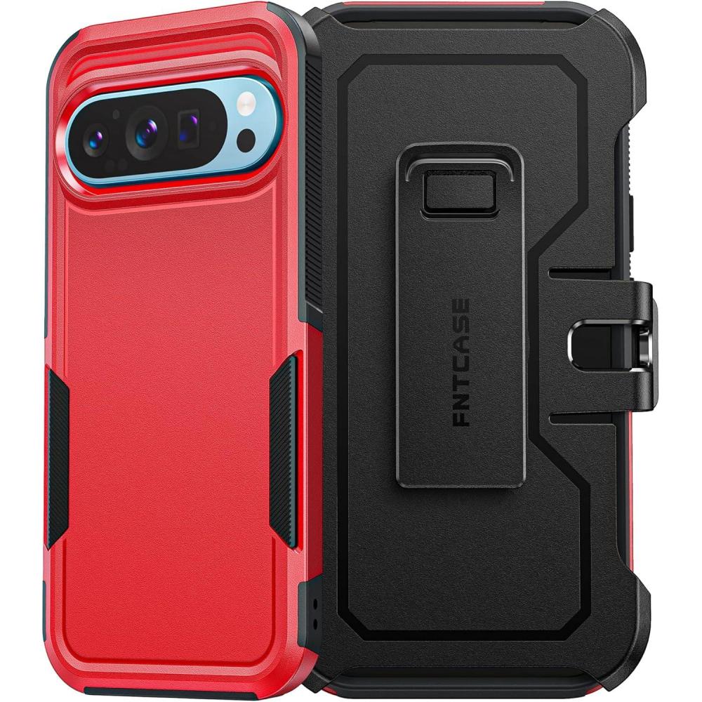 imageFNTCASE for Samsung Galaxy A155G Case Dual Layer Military Grade Drop Protection Cell Phone Cover with BeltClip Holster Shockproof Rugged Durable Heavy Duty Protective Bumper Tough BlackRed