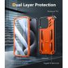 FNTCASE for iPhone 15-Pro-Max Case: Military Grade Drop Proof Rugged Protective Cell Phone Cover with Kickstand & Built-in Protector | Matte Textured Shockproof TPU Hybrid Bumper Cases (Black)(Orange)