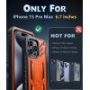 FNTCASE for iPhone 15-Pro-Max Case: Military Grade Drop Proof Rugged Protective Cell Phone Cover with Kickstand & Built-in Protector | Matte Textured Shockproof TPU Hybrid Bumper Cases (Black)(Orange)