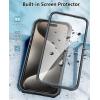 FNTCASE for iPhone 15-Pro-Max Case: Military Grade Drop Proof Rugged Protective Cell Phone Cover with Kickstand & Built-in Protector | Matte Textured Shockproof TPU Hybrid Bumper Cases (Black)(T-Black)