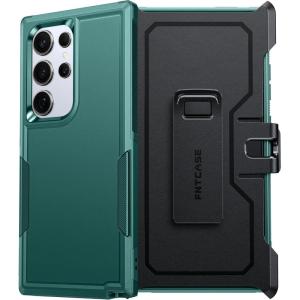FNTCASE for Samsung Galaxy A15-5G Case: Dual Layer Military Grade Drop Protection Cell Phone Cover with Belt-Clip Holster | Shockproof Rugged Durable Heavy Duty Protective Bumper Tough (Black)(Green)