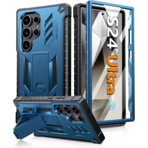 FNTCASE for Samsung Galaxy S24-Ultra Case: Military Grade Drop Proof Protection Cases with Kickstand | Shockproof Rugged Hard Phonecase Heavy Duty Matte Textured Protective Cover – 6.8 Inch Blue(Blue)