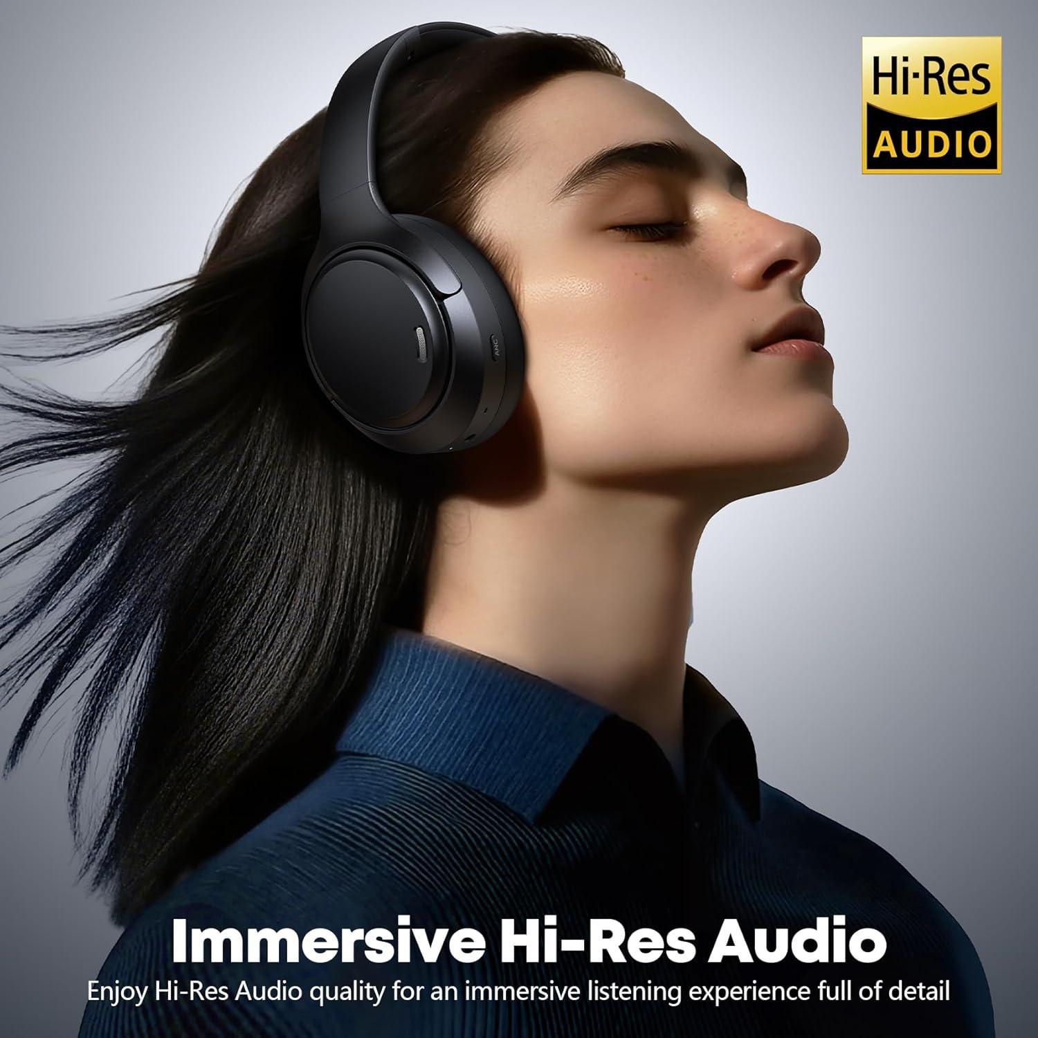 imageHybrid Active Noise Cancelling Headphones 120H Long Playtime 6 ENC Mic Wireless OverEar Bluetooth 60 HeadphonesHiRes Audio Memory Foam Earcup Transparency Mode ANC Headphone for Travel OfficeBlack