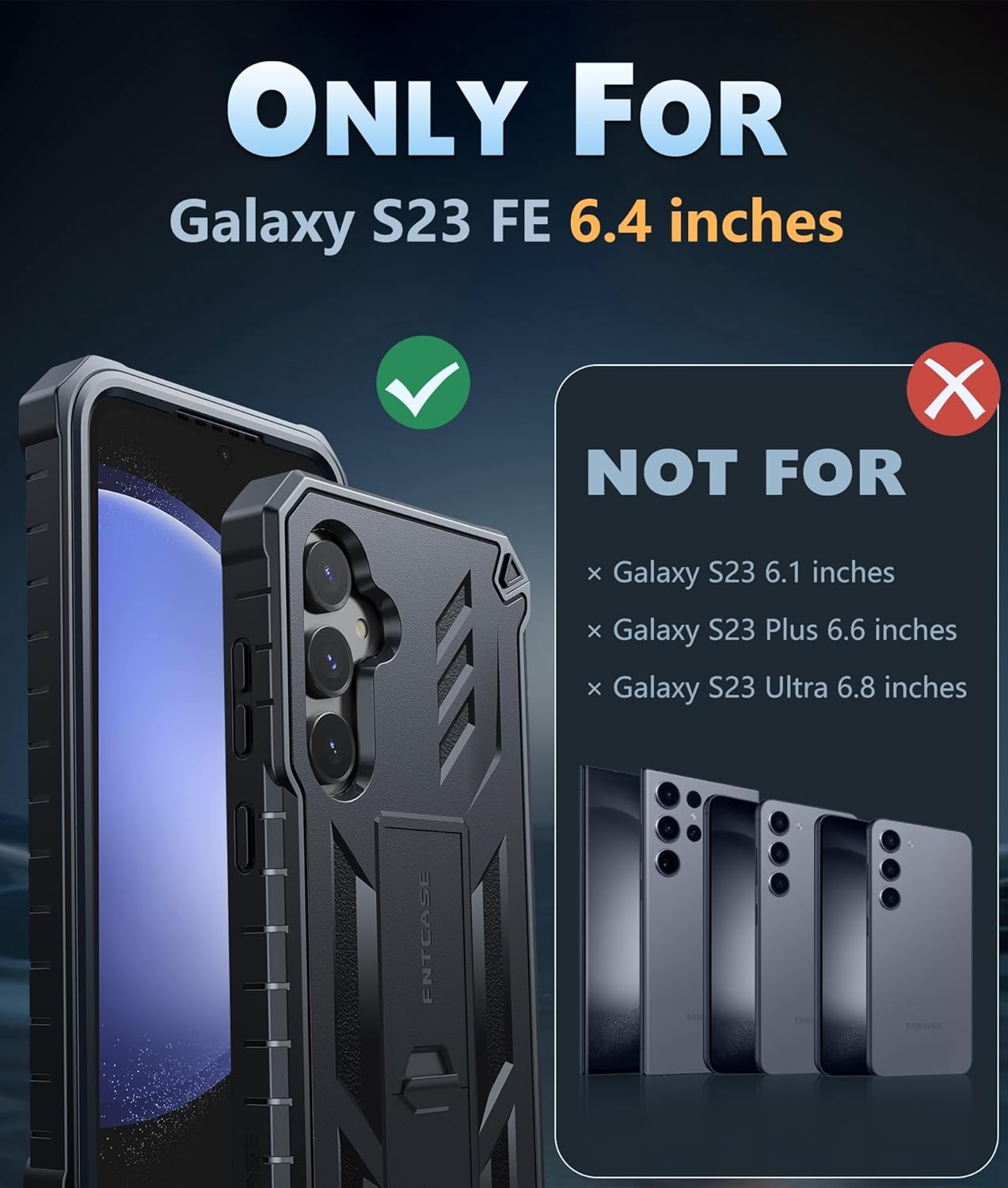 image:imageFNTCASE for Samsung Galaxy S23FE Case Military Grade Protective Hard Phone Case with Kickstand Screen Protector Shockproof TPU Full Protection Drop Proof Phone Cover for Galaxy S23 FE 5G BlackBlack