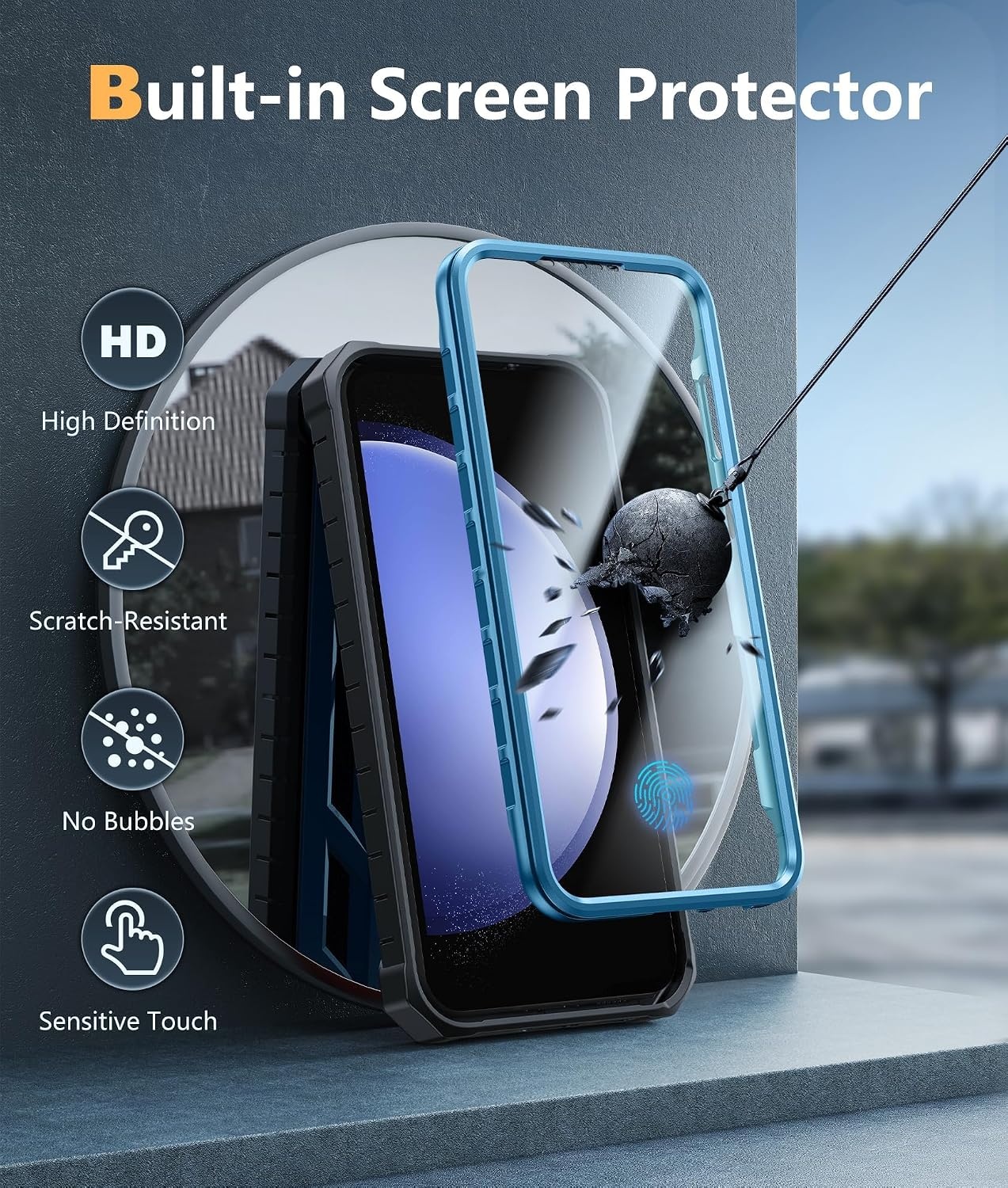 image:imageFNTCASE for Samsung Galaxy S23FE Case Military Grade Protective Hard Phone Case with Kickstand Screen Protector Shockproof TPU Full Protection Drop Proof Phone Cover for Galaxy S23 FE 5G BlackBlue