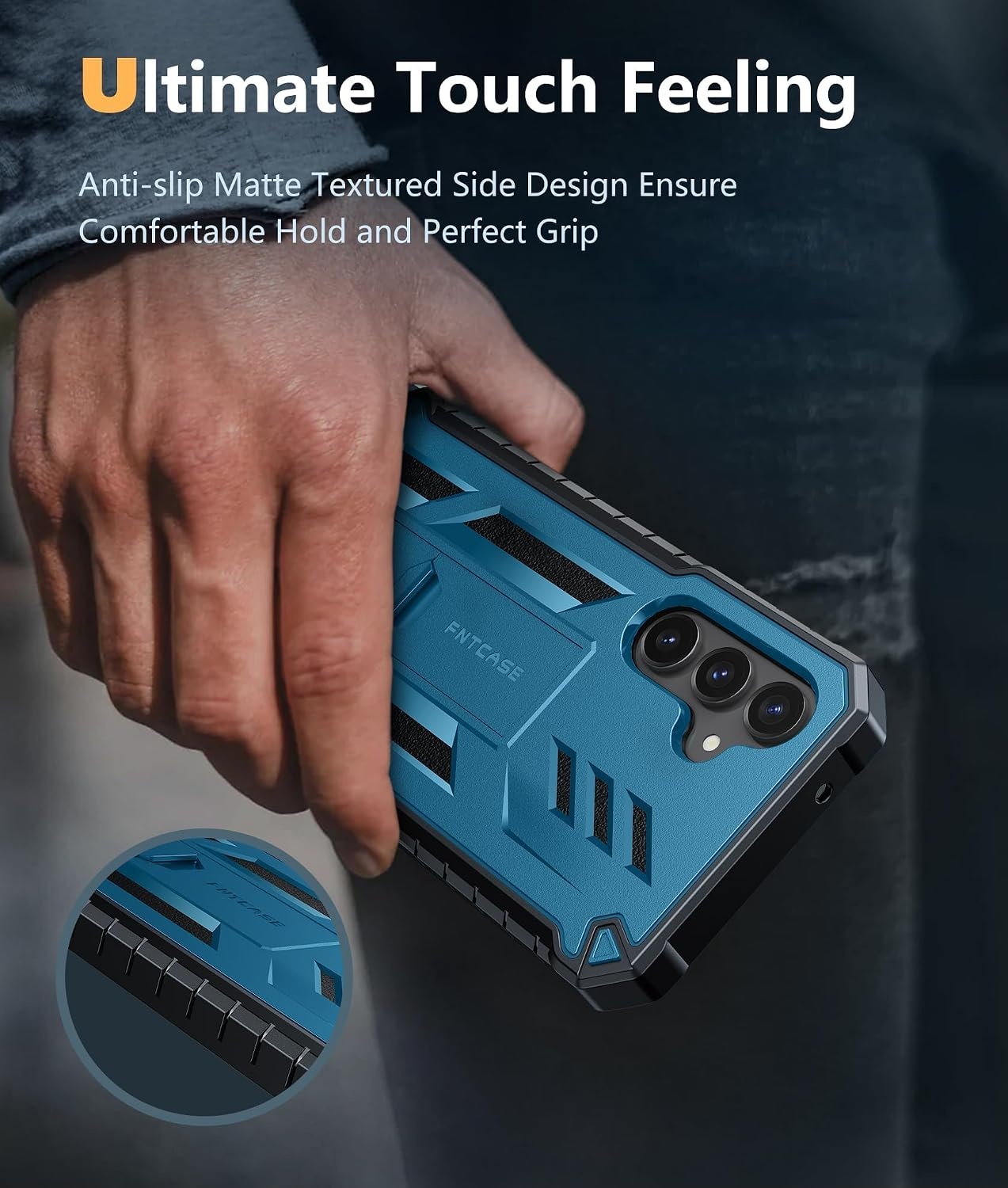 image:imageFNTCASE for Samsung Galaxy S23FE Case Military Grade Protective Hard Phone Case with Kickstand Screen Protector Shockproof TPU Full Protection Drop Proof Phone Cover for Galaxy S23 FE 5G BlackBlue