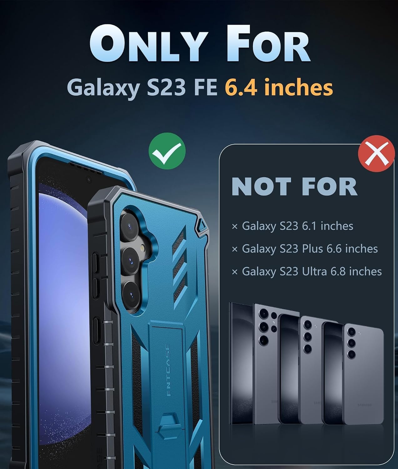 image:imageFNTCASE for Samsung Galaxy S23FE Case Military Grade Protective Hard Phone Case with Kickstand Screen Protector Shockproof TPU Full Protection Drop Proof Phone Cover for Galaxy S23 FE 5G BlackBlue