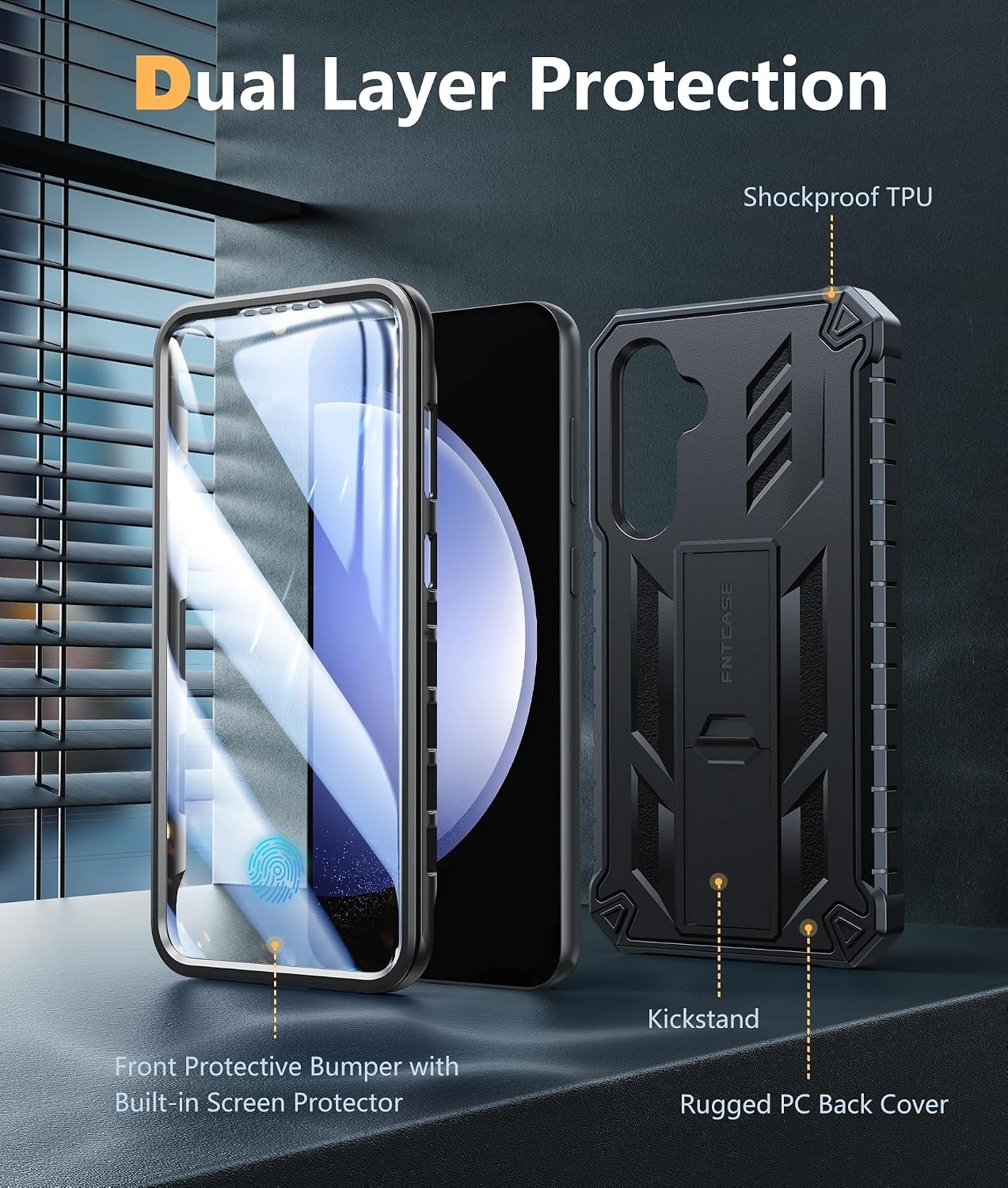 image:imageFNTCASE for Samsung Galaxy S23FE Case Military Grade Protective Hard Phone Case with Kickstand Screen Protector Shockproof TPU Full Protection Drop Proof Phone Cover for Galaxy S23 FE 5G BlackBlack
