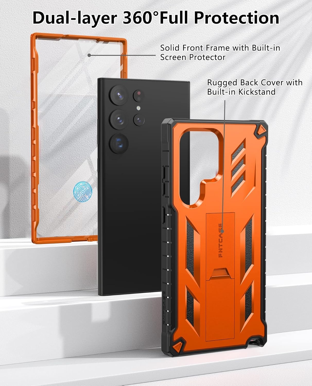image:imageFNTCASE for Samsung Galaxy S23Ultra Case Military Grade Drop Proof Protection Mobile Cover with Kickstand Matte Textured Rugged Shockproof TPU Protective Sturdy Phone Case Black 68 inchOrange