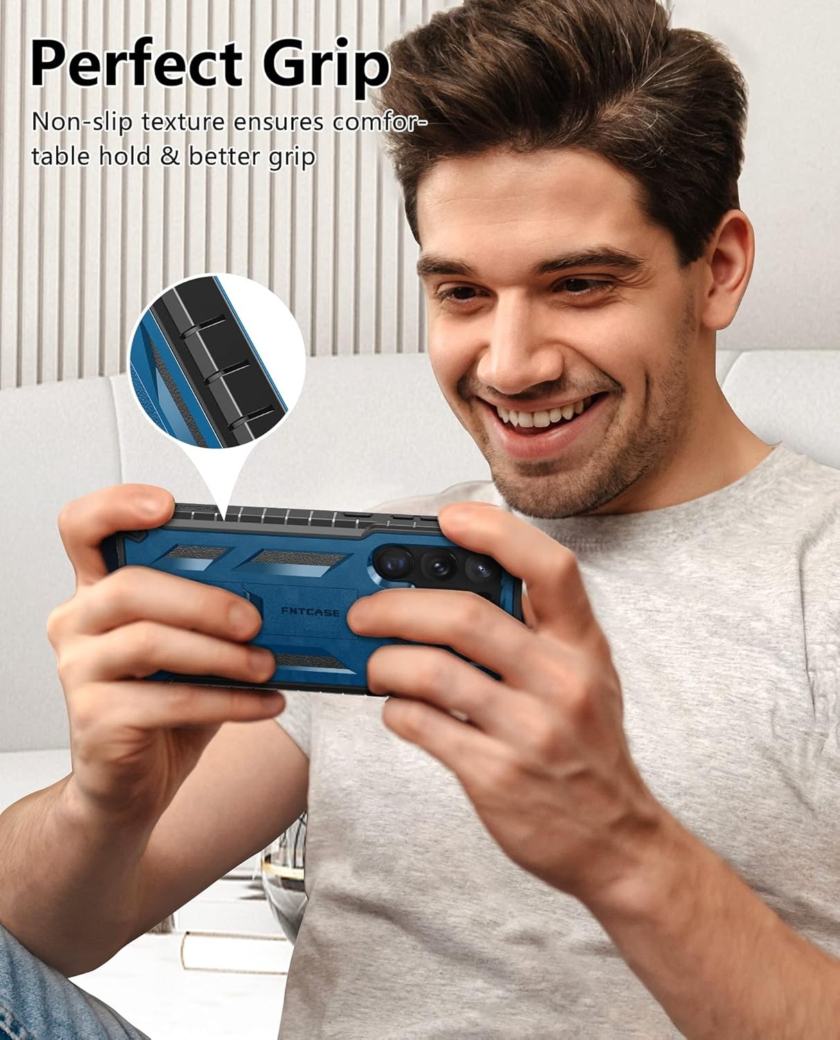 image:imageFNTCASE for Samsung Galaxy S23Ultra Case Military Grade Drop Proof Protection Mobile Cover with Kickstand Matte Textured Rugged Shockproof TPU Protective Sturdy Phone Case Black 68 inchBlue