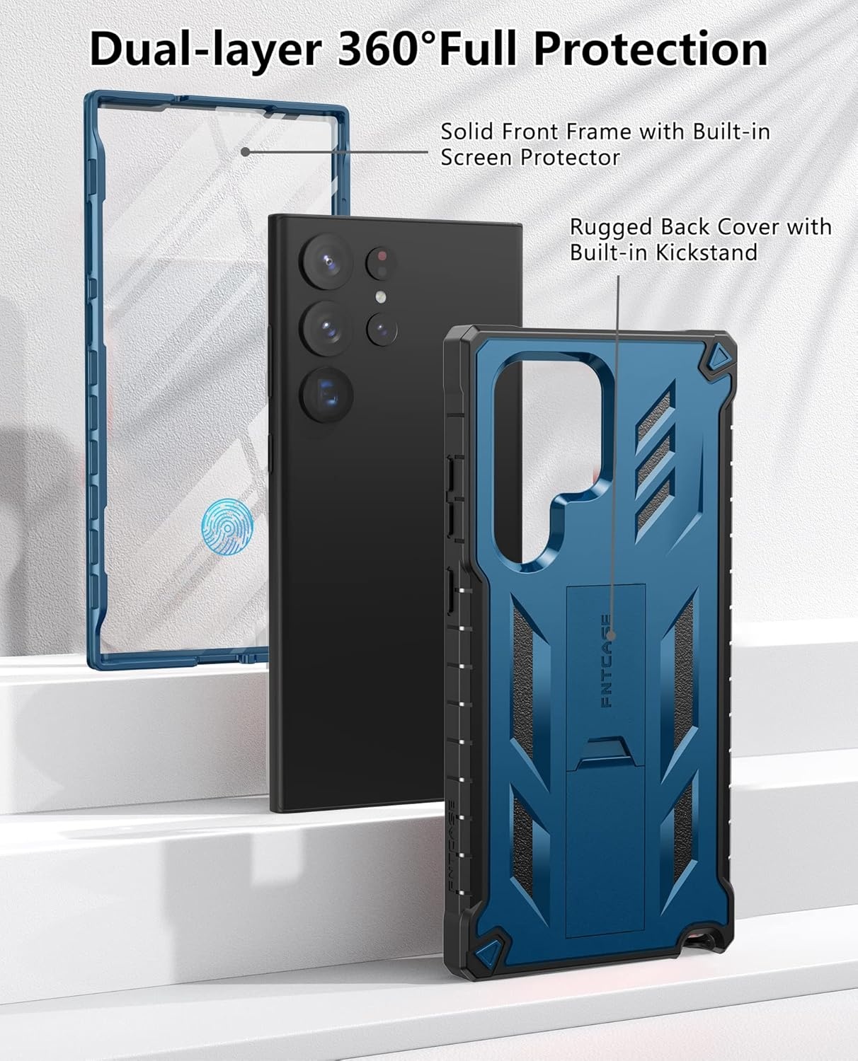 image:imageFNTCASE for Samsung Galaxy S23Ultra Case Military Grade Drop Proof Protection Mobile Cover with Kickstand Matte Textured Rugged Shockproof TPU Protective Sturdy Phone Case Black 68 inchBlue