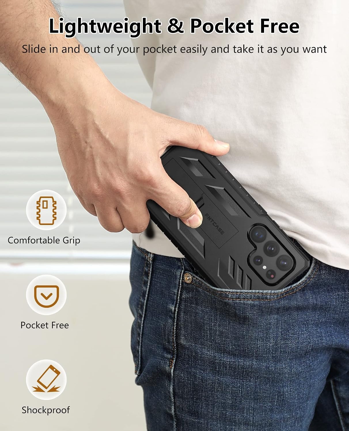 image:imageFNTCASE for Samsung Galaxy S23Ultra Case Military Grade Drop Proof Protection Mobile Cover with Kickstand Matte Textured Rugged Shockproof TPU Protective Sturdy Phone Case Black 68 inchBlack