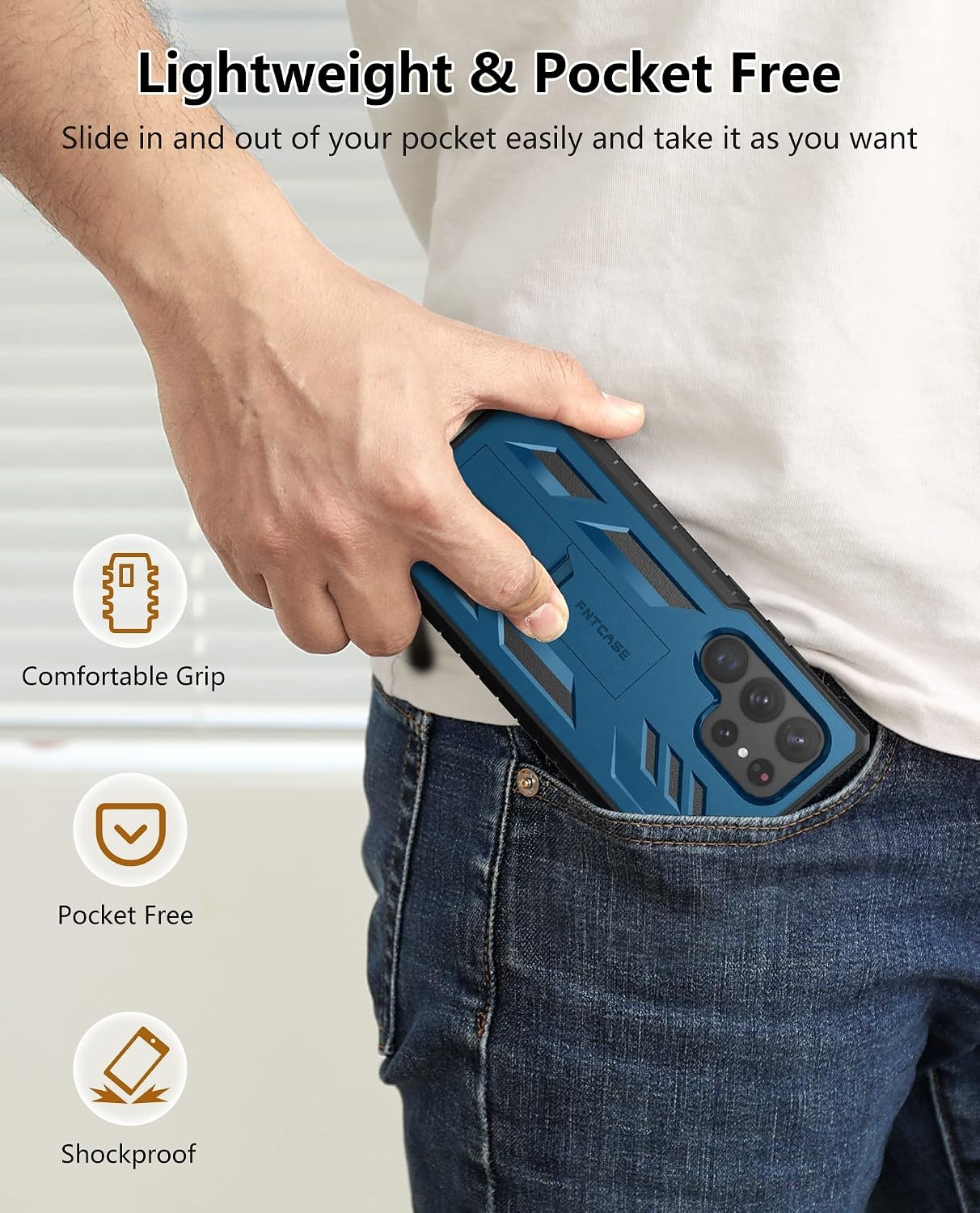 image:imageFNTCASE for Samsung Galaxy S23Ultra Case Military Grade Drop Proof Protection Mobile Cover with Kickstand Matte Textured Rugged Shockproof TPU Protective Sturdy Phone Case Black 68 inchBlue