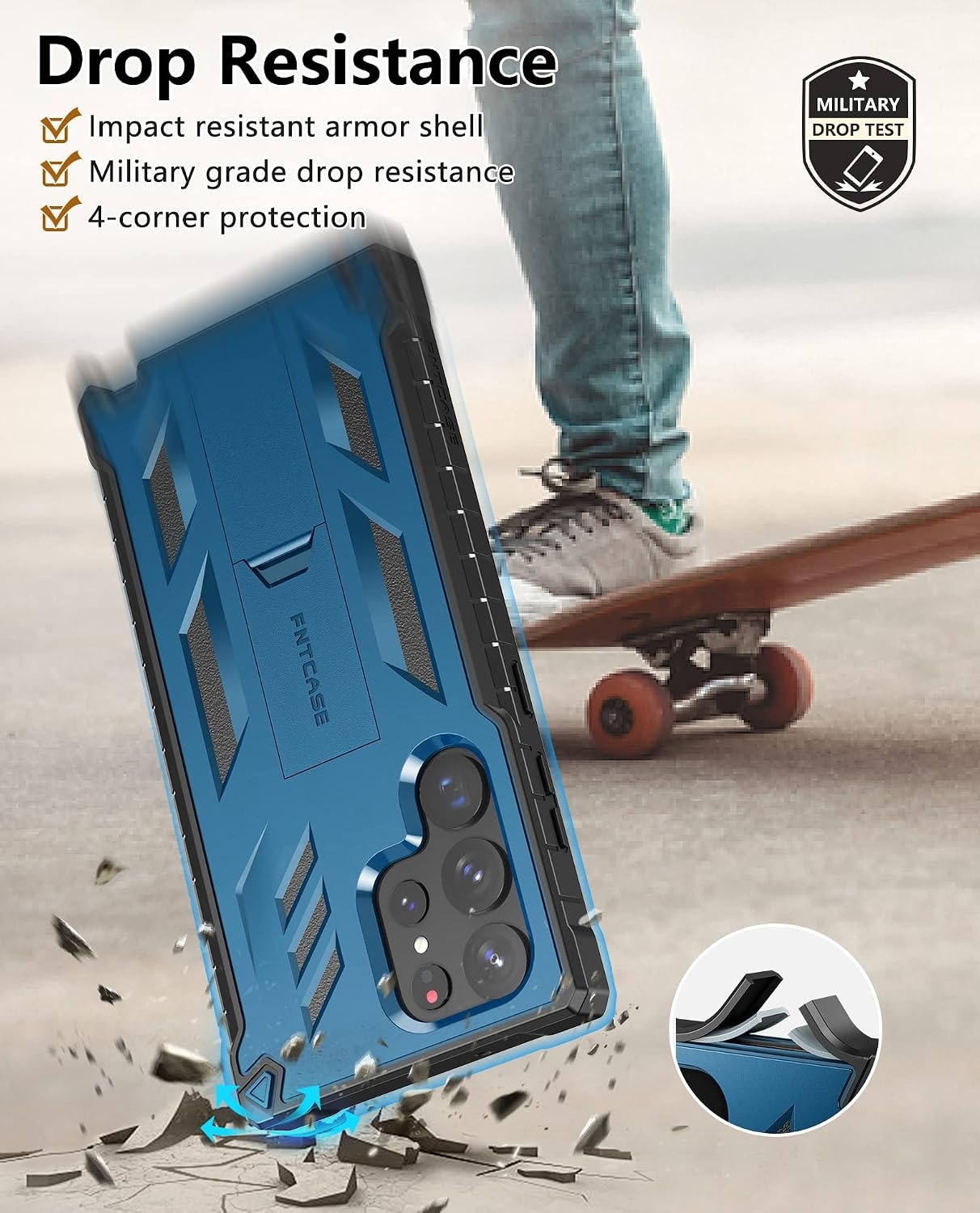 image:imageFNTCASE for Samsung Galaxy S23Ultra Case Military Grade Drop Proof Protection Mobile Cover with Kickstand Matte Textured Rugged Shockproof TPU Protective Sturdy Phone Case Black 68 inchBlue