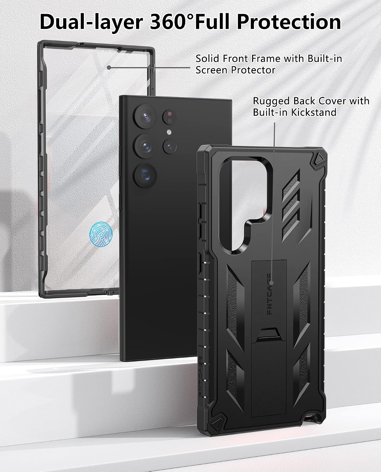 image:imageFNTCASE for Samsung Galaxy S23Ultra Case Military Grade Drop Proof Protection Mobile Cover with Kickstand Matte Textured Rugged Shockproof TPU Protective Sturdy Phone Case Black 68 inchBlack