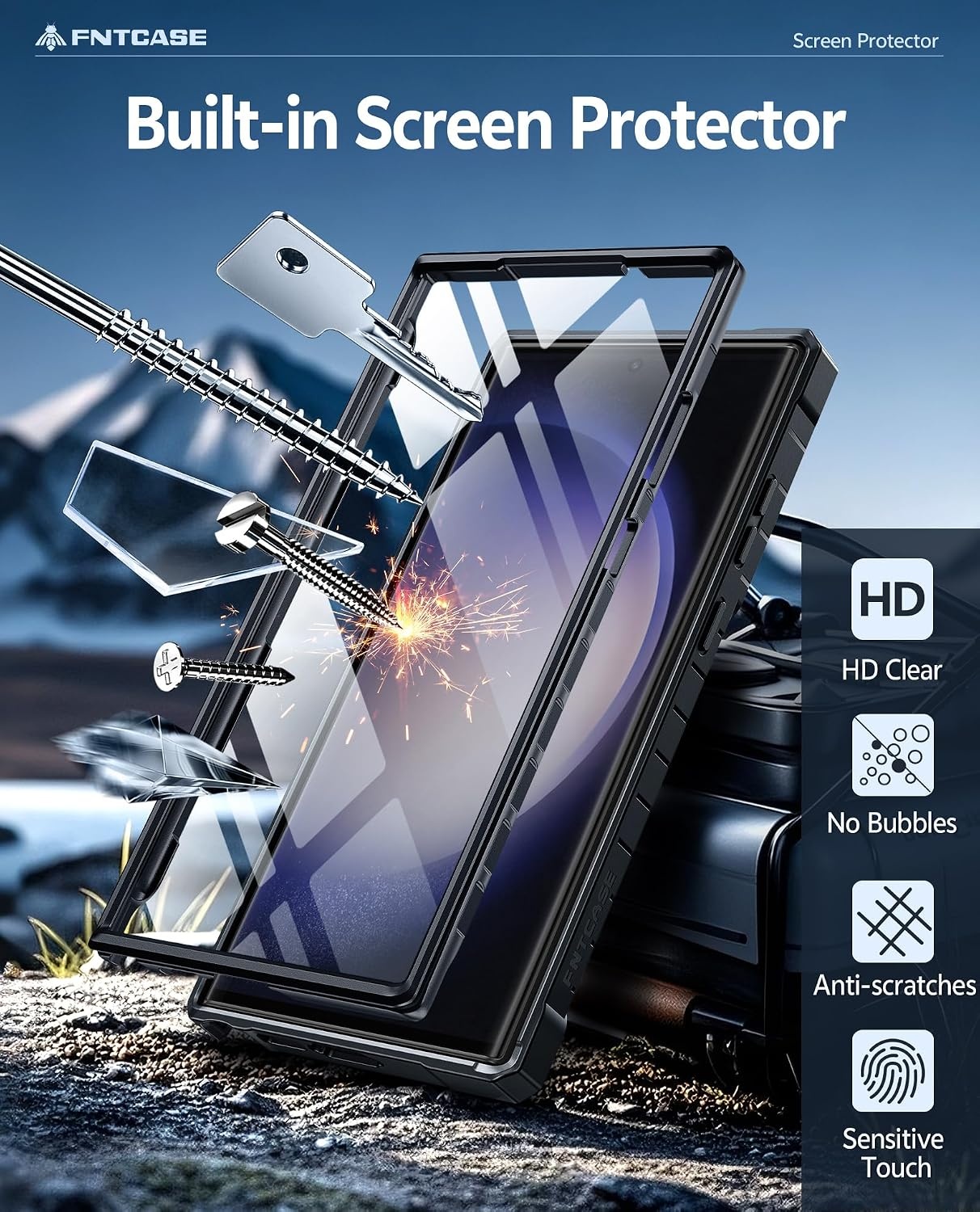 image:imageFNTCASE for Samsung Galaxy S23Ultra Case Military Grade Drop Proof Protection Mobile Cover with Kickstand Matte Textured Rugged Shockproof TPU Protective Sturdy Phone Case Black 68 inchTBlack