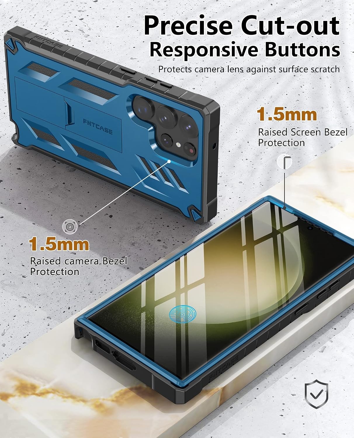 image:imageFNTCASE for Samsung Galaxy S23Ultra Case Military Grade Drop Proof Protection Mobile Cover with Kickstand Matte Textured Rugged Shockproof TPU Protective Sturdy Phone Case Black 68 inchBlue