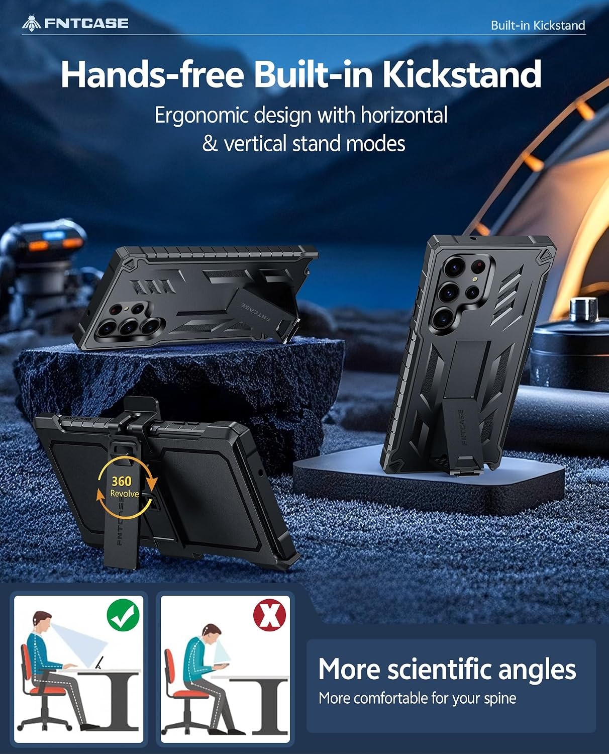 image:imageFNTCASE for Samsung Galaxy S23Ultra Case Military Grade Drop Proof Protection Mobile Cover with Kickstand Matte Textured Rugged Shockproof TPU Protective Sturdy Phone Case Black 68 inchTBlack
