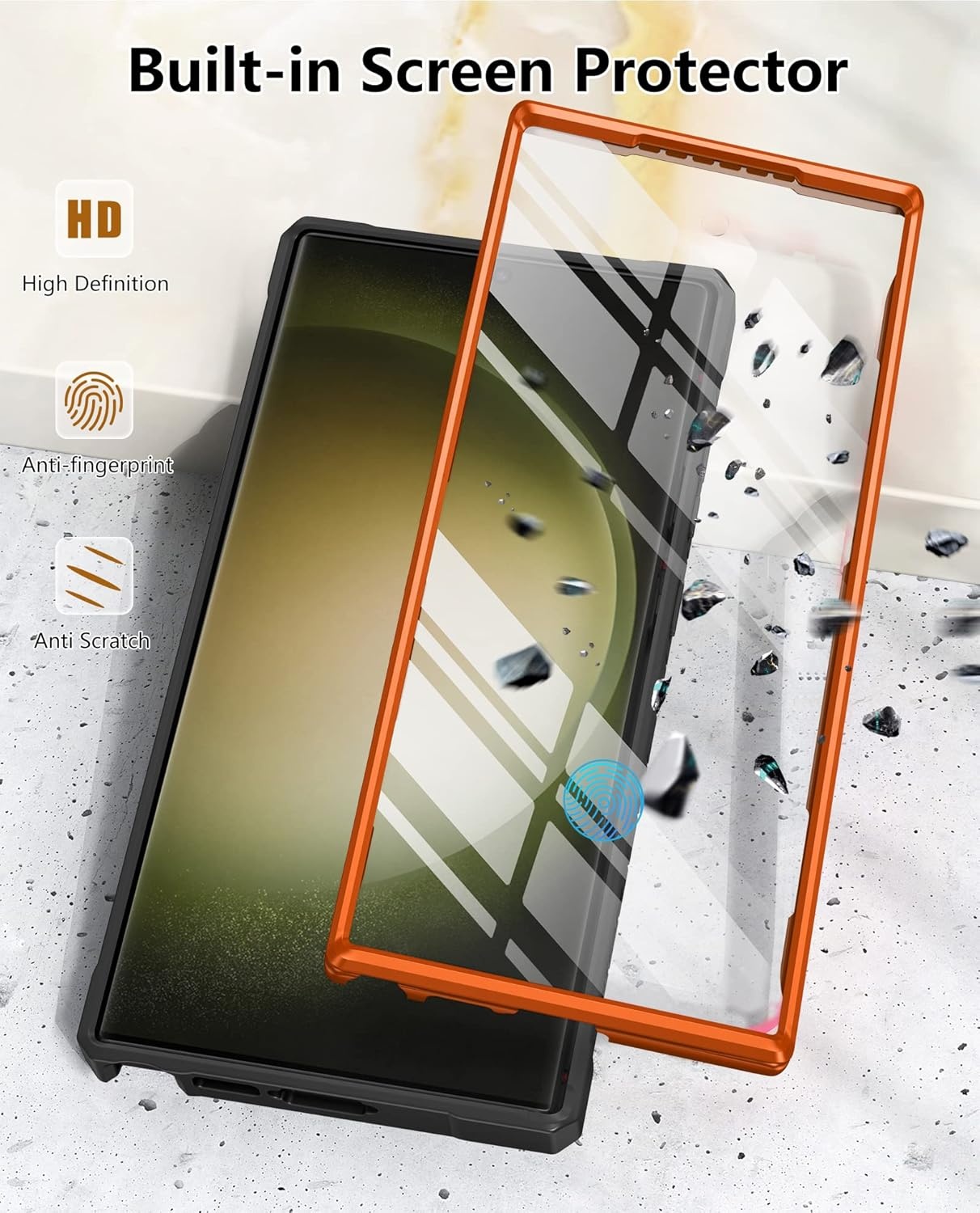 image:imageFNTCASE for Samsung Galaxy S23Ultra Case Military Grade Drop Proof Protection Mobile Cover with Kickstand Matte Textured Rugged Shockproof TPU Protective Sturdy Phone Case Black 68 inchOrange