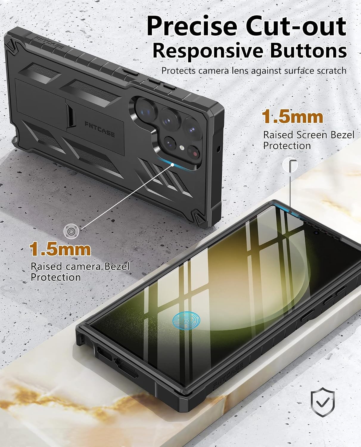 image:imageFNTCASE for Samsung Galaxy S23Ultra Case Military Grade Drop Proof Protection Mobile Cover with Kickstand Matte Textured Rugged Shockproof TPU Protective Sturdy Phone Case Black 68 inchBlack