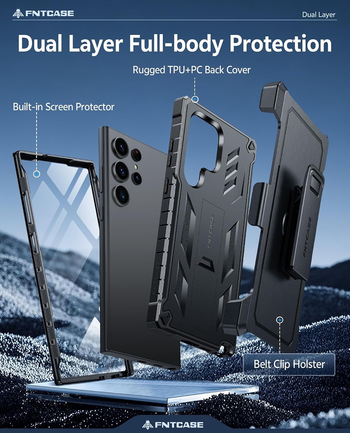 image:imageFNTCASE for Samsung Galaxy S23Ultra Case Military Grade Drop Proof Protection Mobile Cover with Kickstand Matte Textured Rugged Shockproof TPU Protective Sturdy Phone Case Black 68 inchTBlack