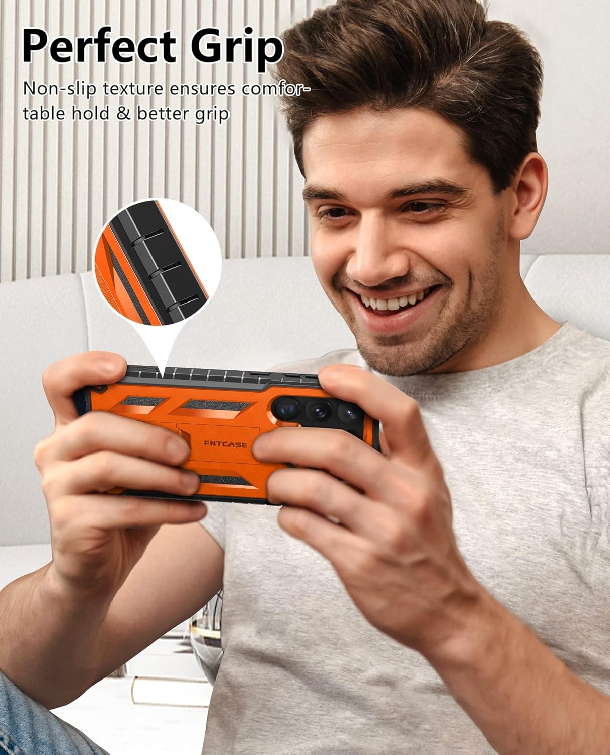 image:imageFNTCASE for Samsung Galaxy S23Ultra Case Military Grade Drop Proof Protection Mobile Cover with Kickstand Matte Textured Rugged Shockproof TPU Protective Sturdy Phone Case Black 68 inchOrange