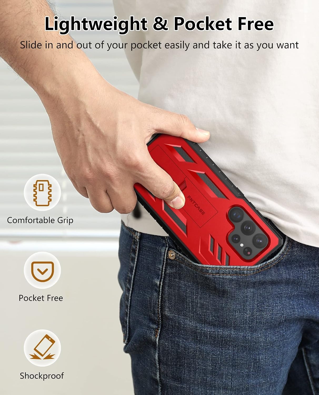 image:imageFNTCASE for Samsung Galaxy S23Ultra Case Military Grade Drop Proof Protection Mobile Cover with Kickstand Matte Textured Rugged Shockproof TPU Protective Sturdy Phone Case Black 68 inchRed